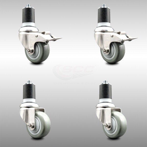Service Caster 3 Inch 316SS Gray Poly Swivel 1-3/4 Inch Expanding Stem Caster Lock Brake, 2PK SCC-SS316TTLEX20S314-PPUB-2-S-2-134 - main
